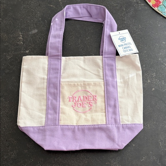 Trader Joe'S Handbags - Trader Joe’s Mini Pastel Canvas Tote Bag - Lavender & Cream